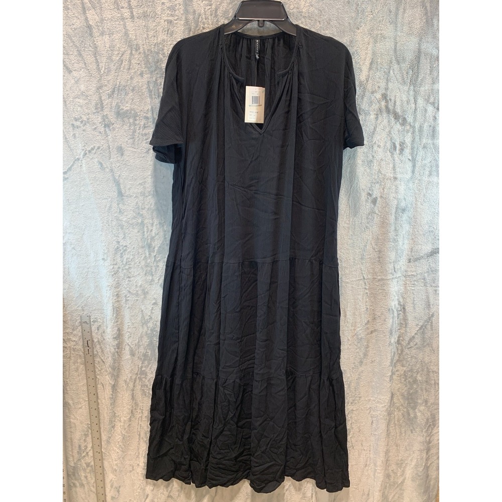 Raviya Women's Swimsuit Cover Up 0X Black Maxi Dress Tiered Short Sleeve‎